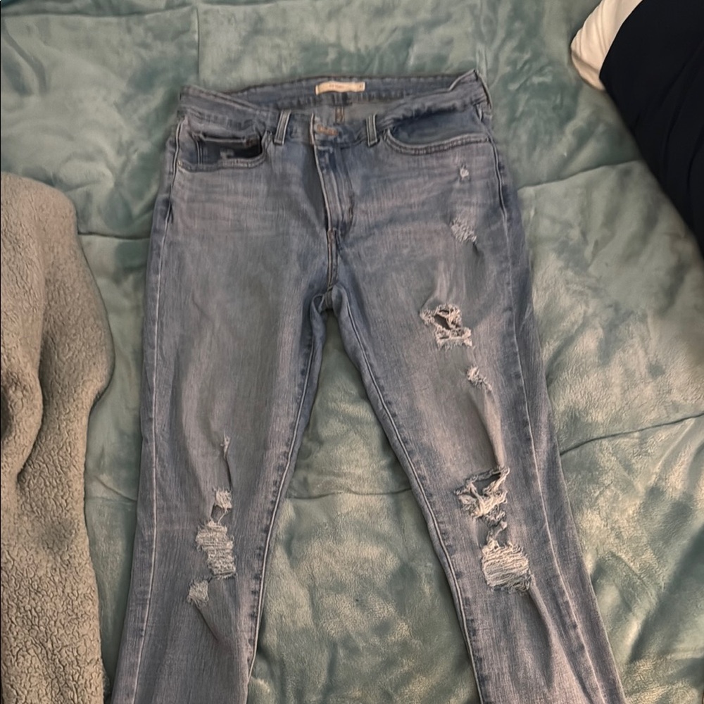 Blue Skinny Distressed Jeans with Ripped Knees